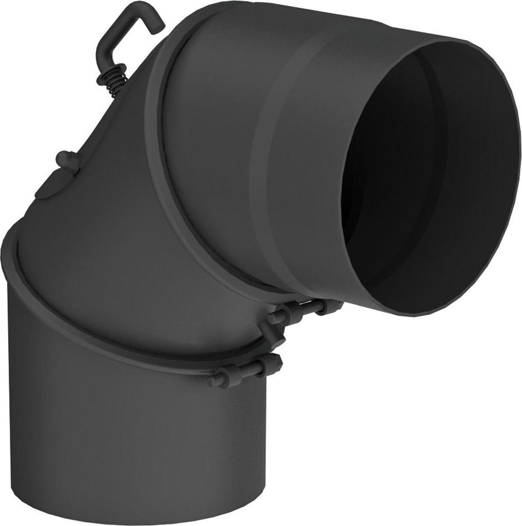 Ø 200 mm Ofenrohr Bogen drehbar 0-90° - mit Tür und Drosselklappe - schwarz