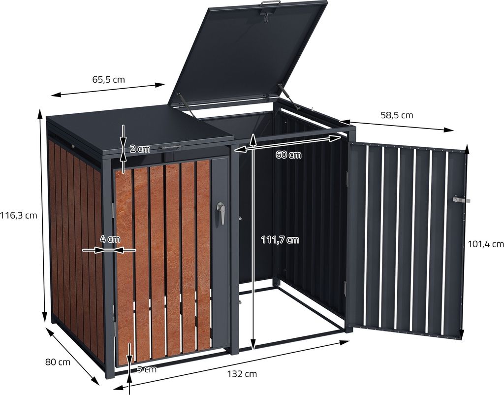 ML-Design Mülltonnenbox 2er für 2 Tonnen 240L 132x80x116,3 Produktbild 