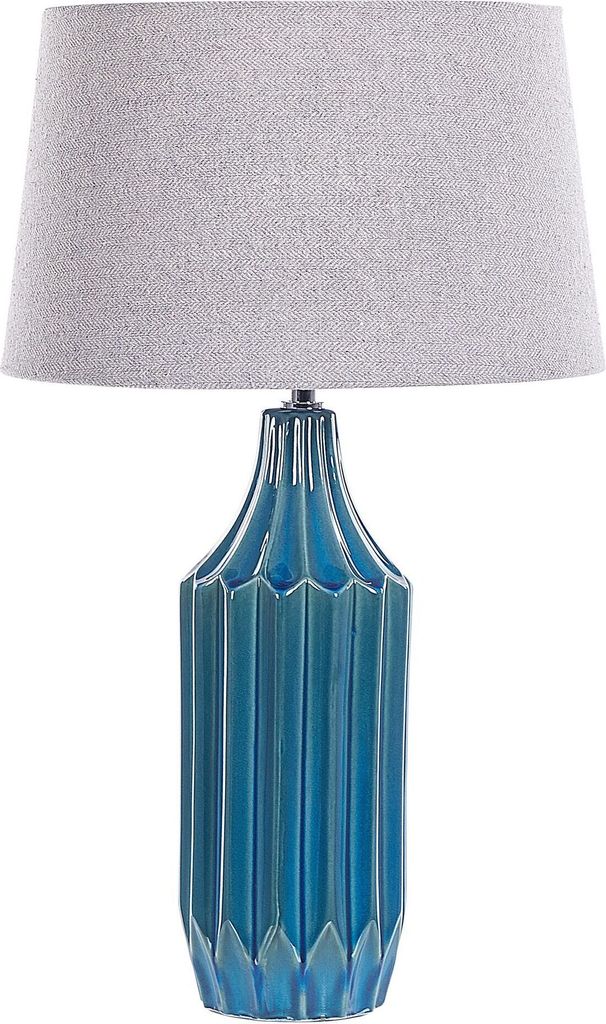 BELIANI Tischlampe Blau Keramik 56 cm mit grauem Schirm langes Kabel mit Schalter Wohnzimmer Medernes Design