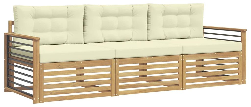 vidaXL Outdoor-Sofagarnitur mit Kissen 3 pcs Weiß und Creme Polyester
