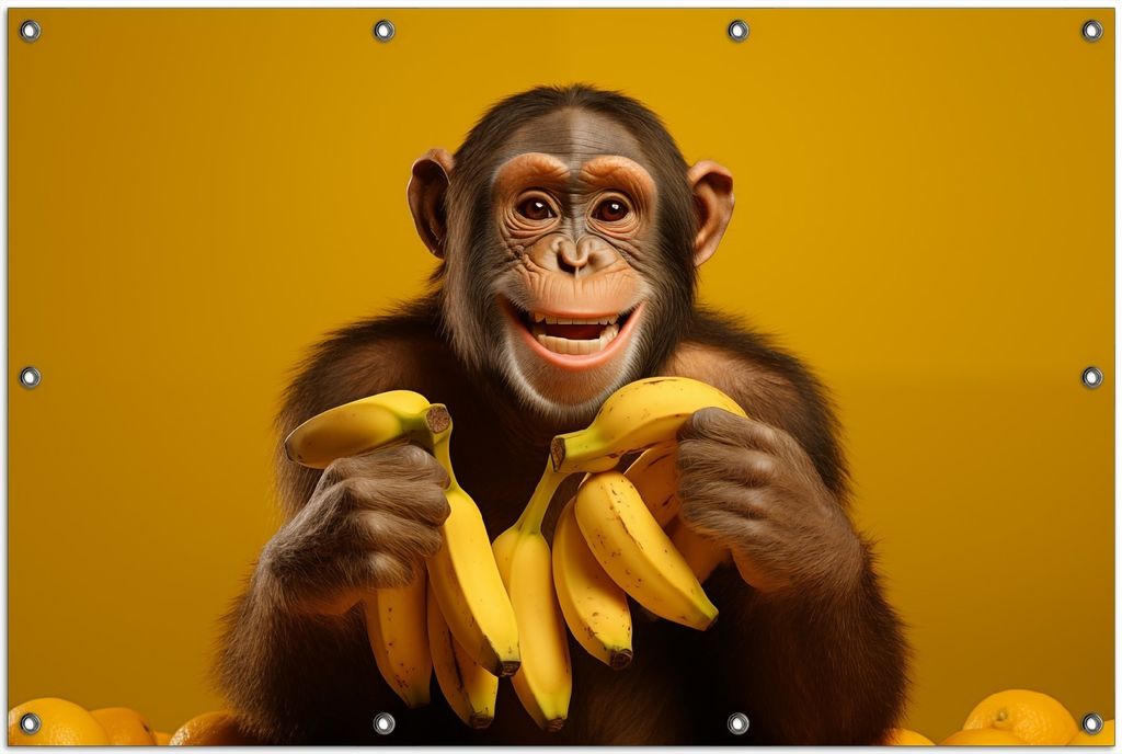 Wallario Outdoor-Poster für Garten oder Balkon, Motiv Glücklicher Bananenfan, in ca. 100 x 150 cm