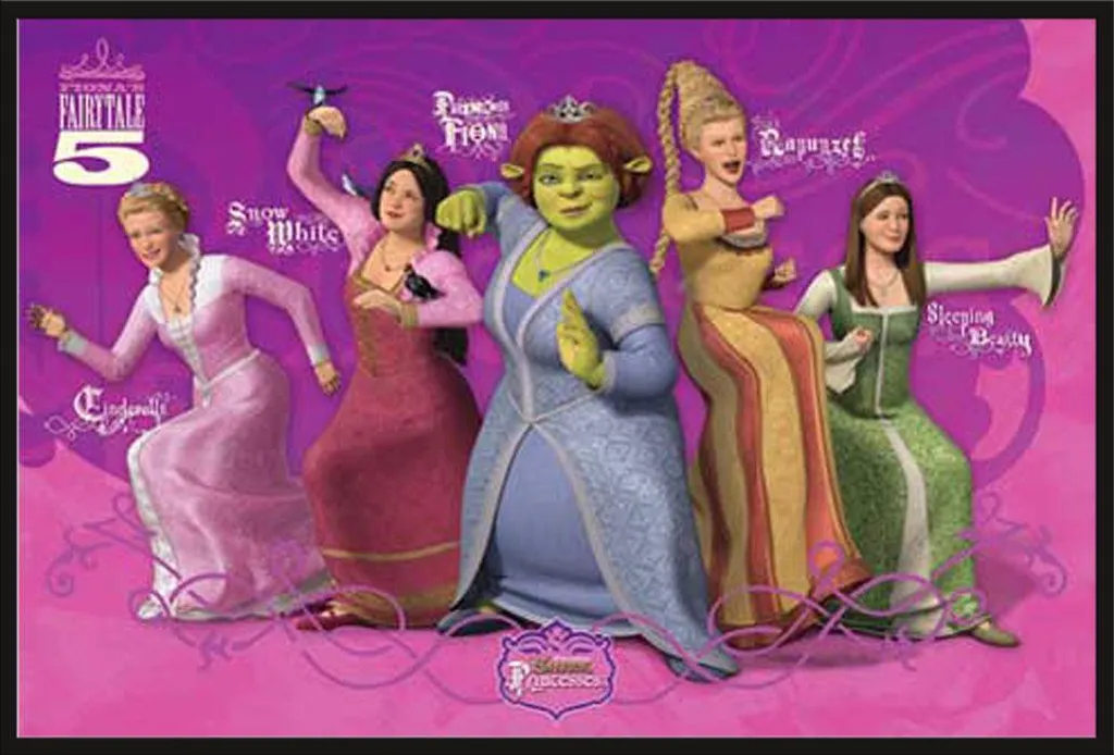 Affiche Shrek Les 3 Princesses : Cadre Anti-Casse et Vitre Légère en Noir