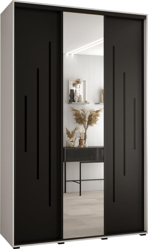 MEBLE KRYSPOL Cannes 13 Schrank mit 3 Schiebetüren - 205,2x150x45 cm - Weiß Schwarz Schwarz