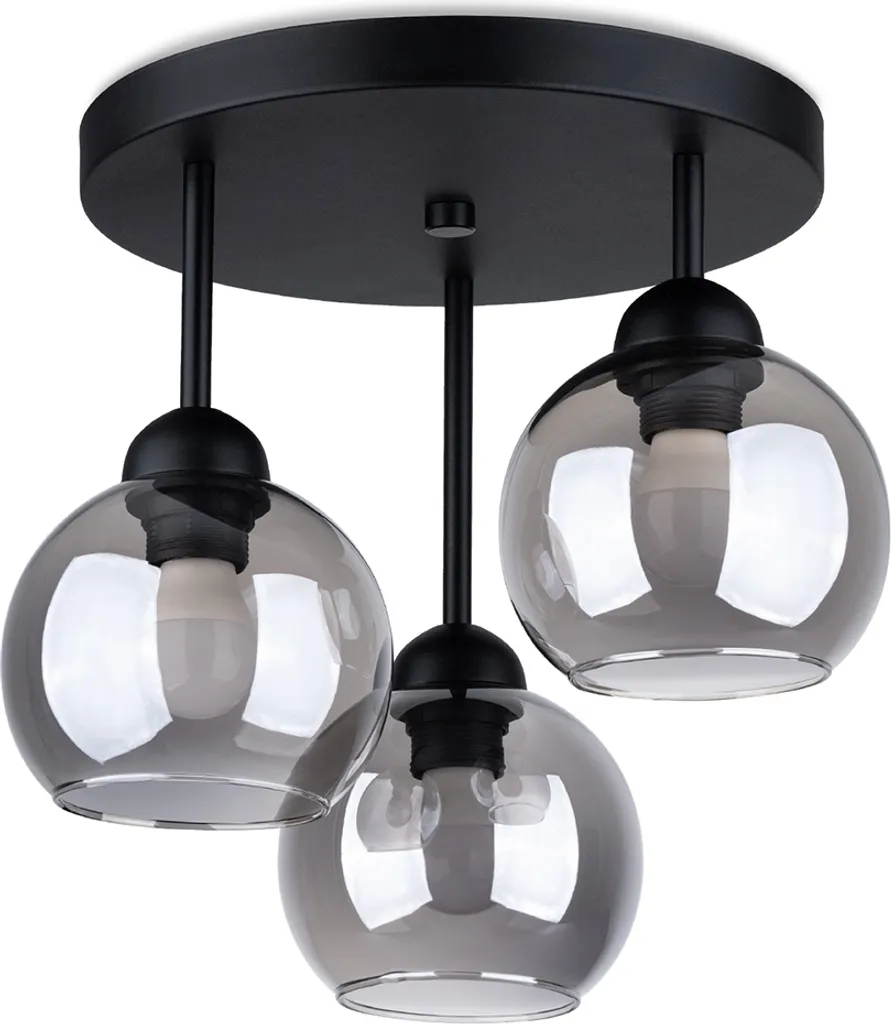Luminaire de plafond circulaire en verre fumé ROVANO 35cm 3xE27 noir