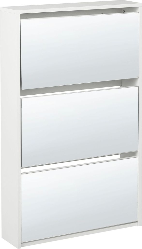 BELIANI Hoher Schuhschrank Weiß MDF-Platte mit 3 Klapptüren Verspiegelt Spiegeleffekt Modern Flur Eingangsbereich Diele Ankleide Garage Garderobe