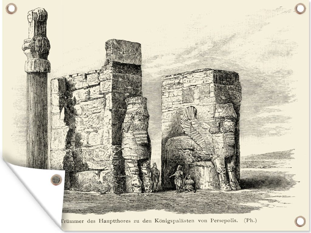 MuchoWow 40x30 cm Outdoor-Poster Gartendeko Sichtschutz Garten Poster für den Garten Eine Illustration des Tores der Nationen in Persepolis