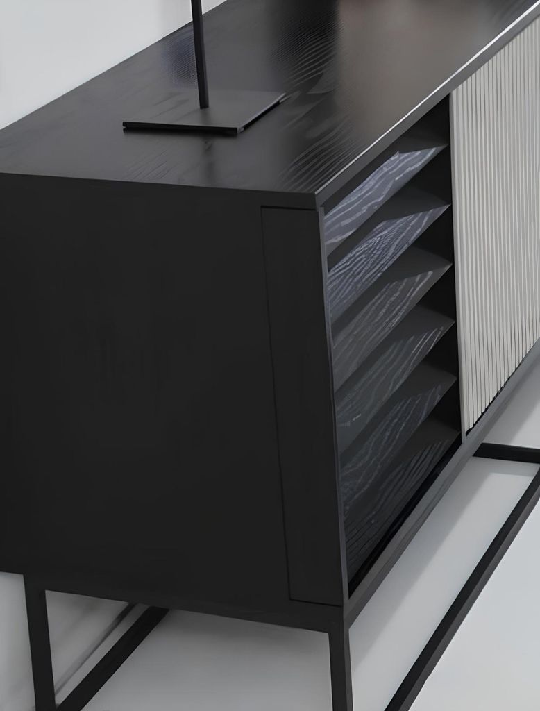Wohnwand RTV Lowboard Regale TV Ständer Set Holz Modern Schwarz Design