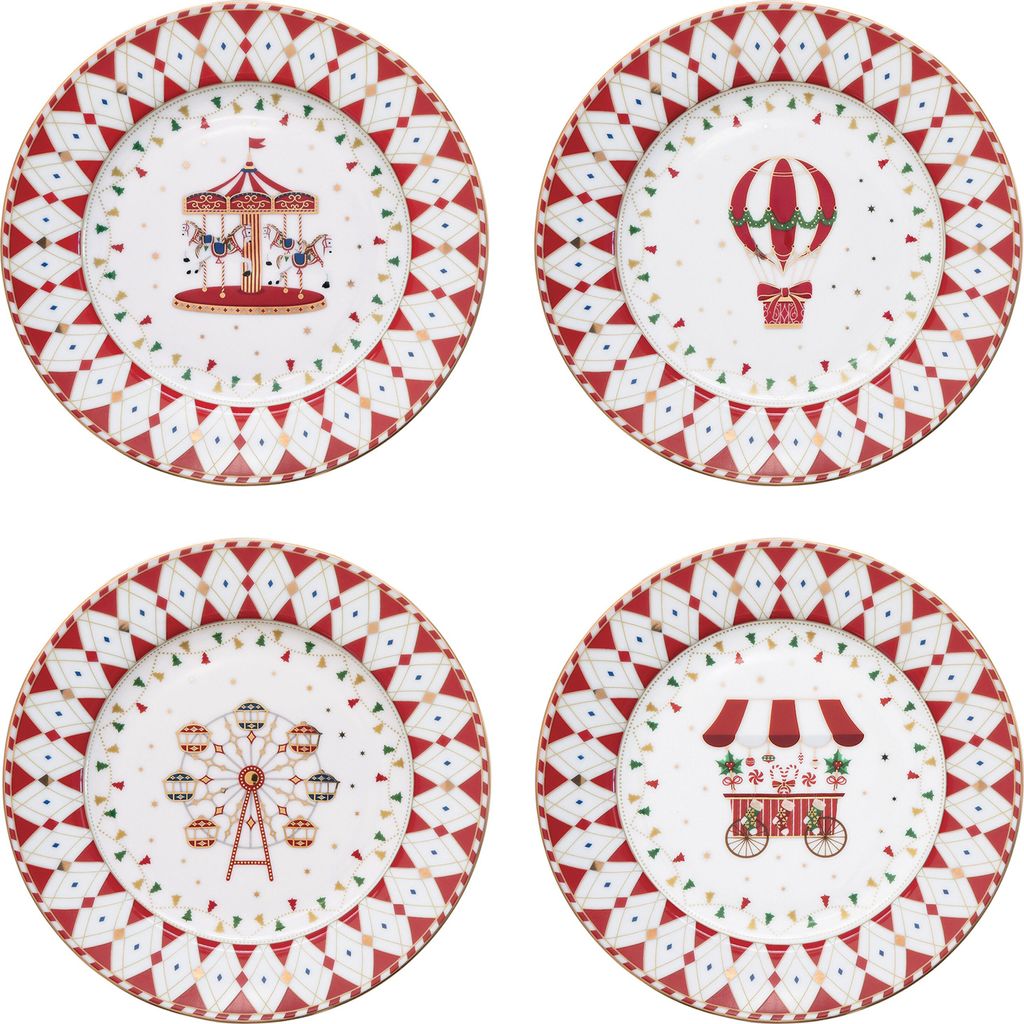 4x Christmas Wonderland Kuchenteller verschiedene Dekor Produktbild 
