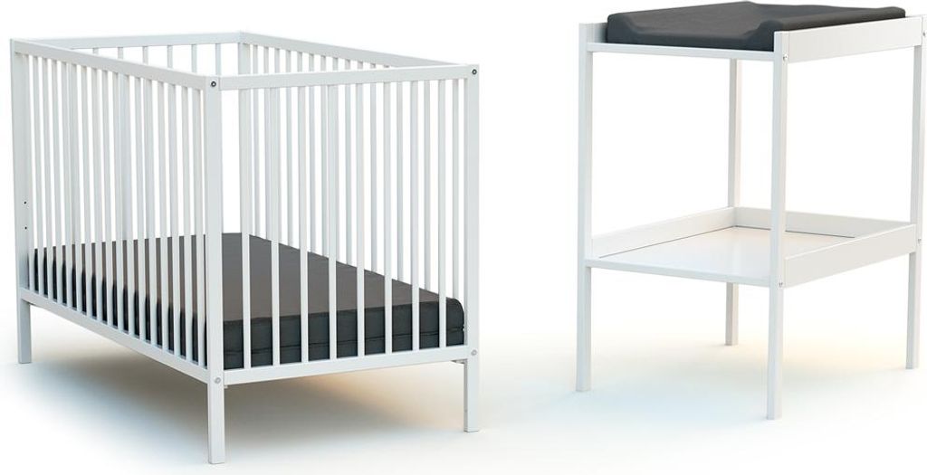 WEBABY - Duo Lit Bébé et Table à Langer Blanc MILO| 124 x Image du produit 