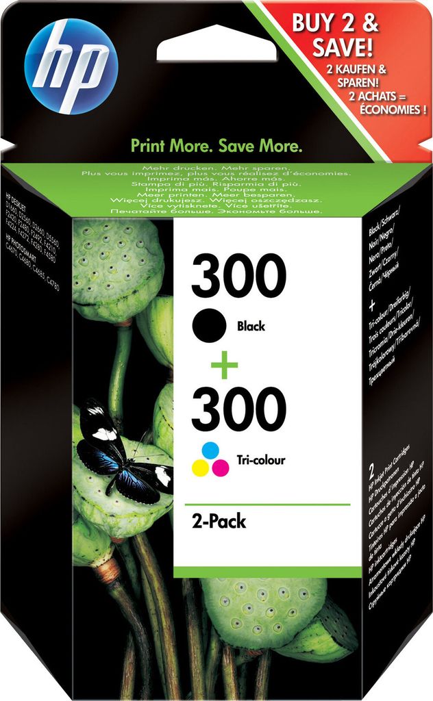 HP 300 2er-Pack Schwarz/Cyan/Magenta/Gelb Original Druckerpatronen, Standardertrag, Schwarz, Cyan, Magenta, Gelb, Tinte auf Pigmentbasis, Tinte auf...