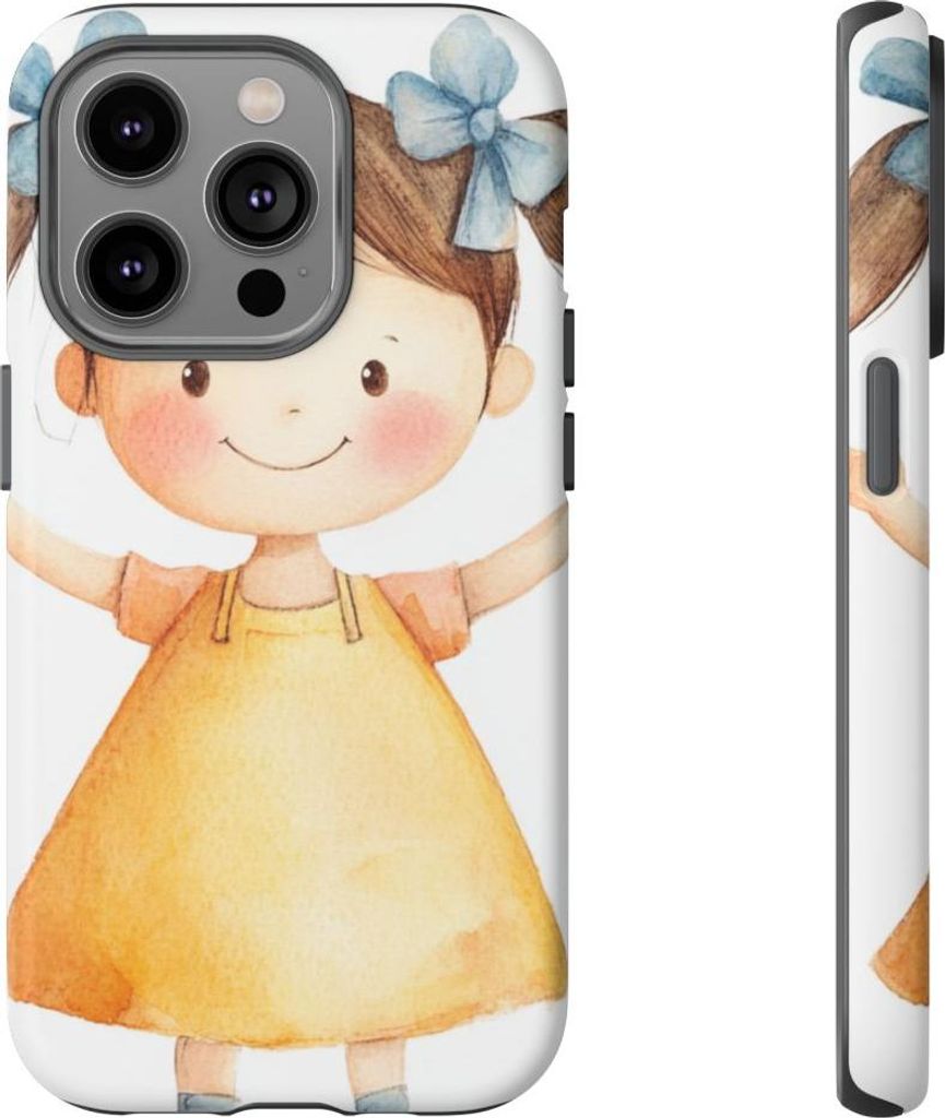 Fröhliches Mädchen mit blauen Schleifen – Handyhülle Kompatibel mit iPhone 14 Pro