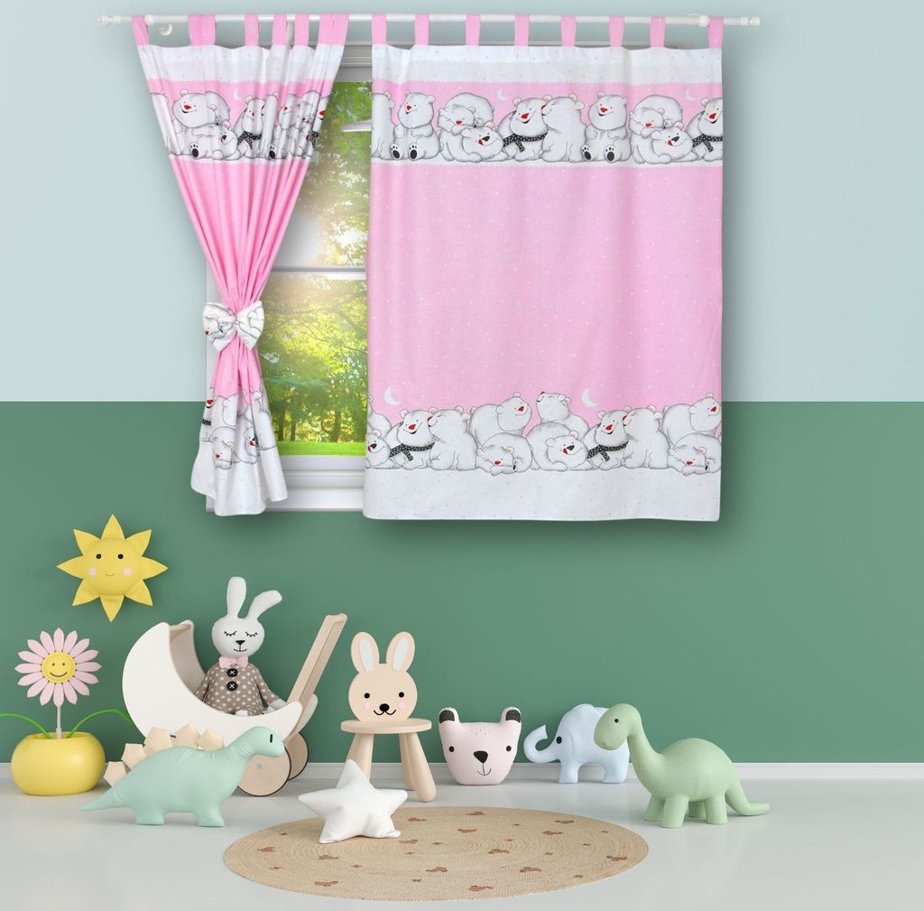BABYLUX Kinderzimmer VORHÄNGE mit Schlaufen 82. Eisbär Rosa