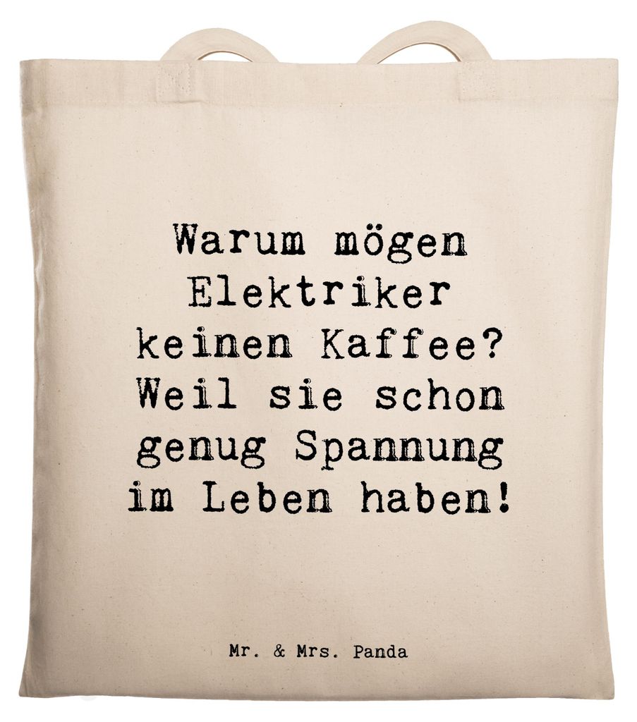 Mr. & Mrs. Panda Shopping Tasche Spruch Elektriker Witz - Transparent - Geschenk, Jutebeutel, Elektromeister, Handwerker, Laptoptasche, Geschenke m...