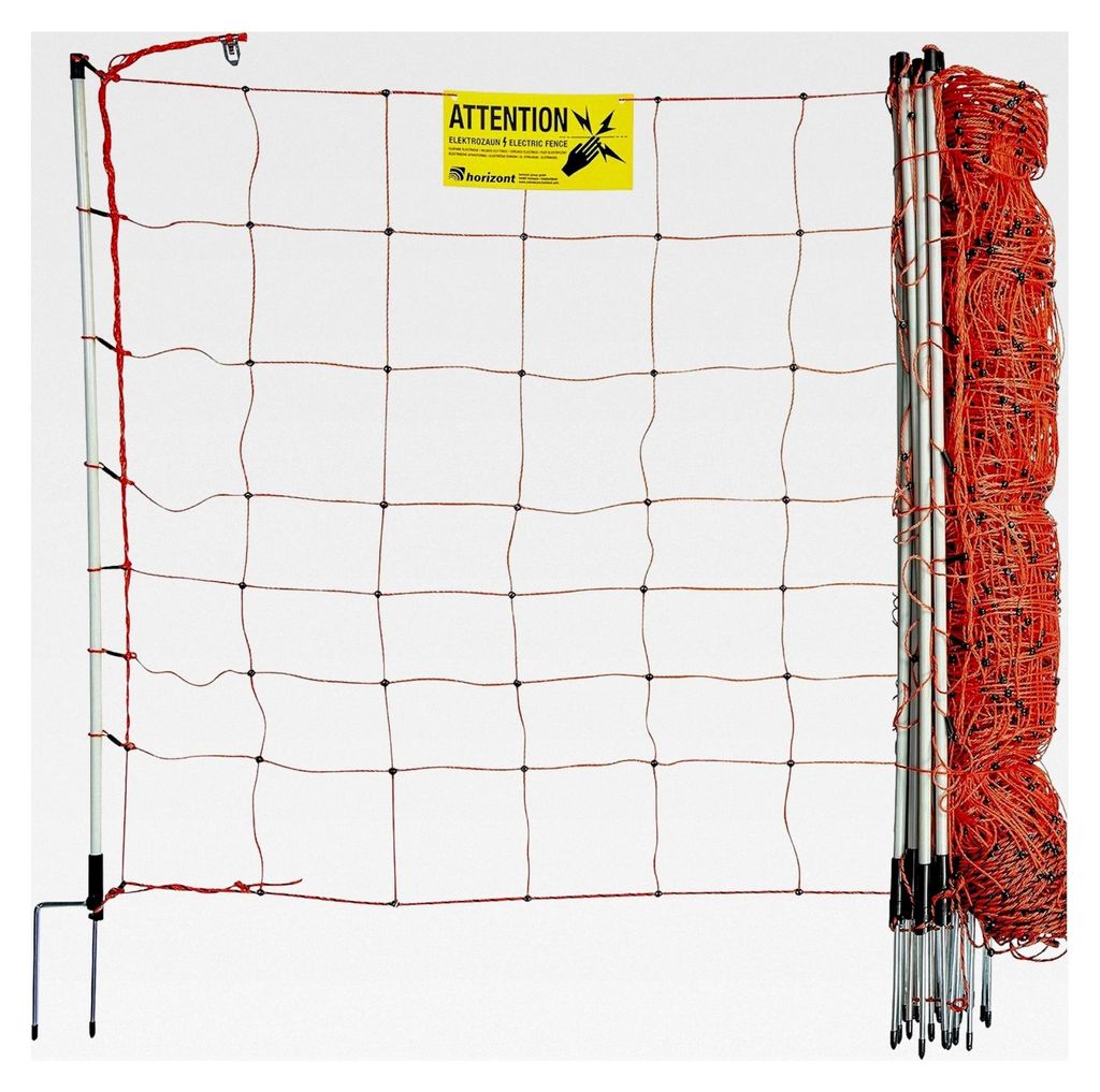 mobiler Hundezaun Camping 50m, 90cm hoch - elektrifizierbar, 14 Fiberglaspfähle mit Doppelspitze, orange, Zaun für Hunde, mobiler Zaun für Garte...