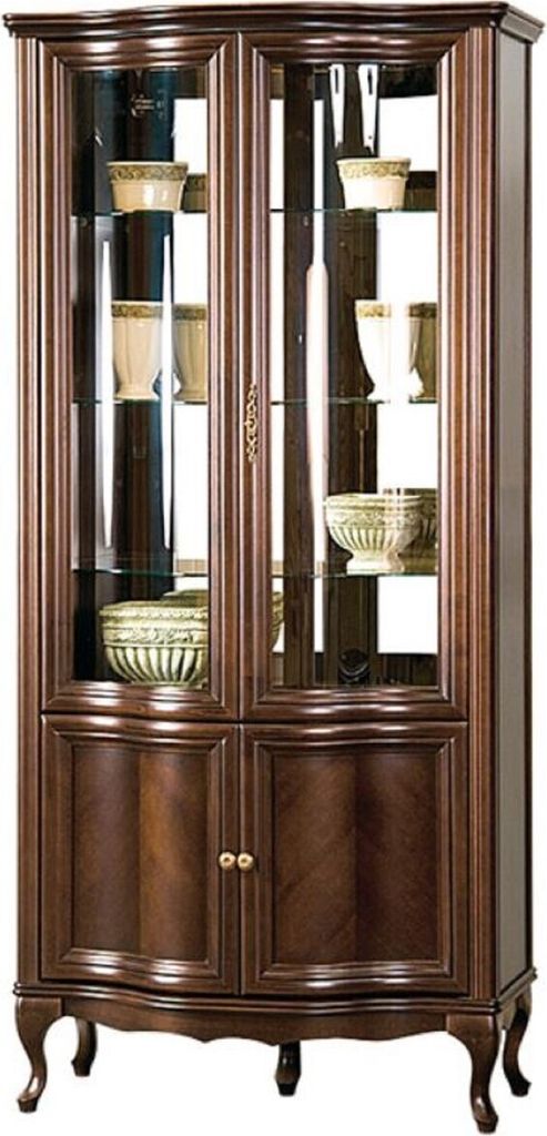 Casa Padrino Luxus Jugendstil Vitrinenschrank Dunkelbraun 96,5 x 52,5 x H. 206 cm - Wohnzimmerschrank mit 4 Türen - Wohnzimmermöbel