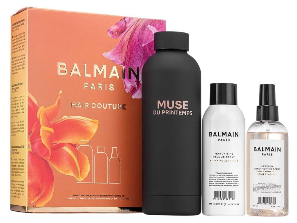 Set Balmain Professionnel: Muse Du Printemps, GWP Stahl-Trinkflasche, Schwarz + Balmain Professionnel, Arganö l, Haarspü lung, spendet F...