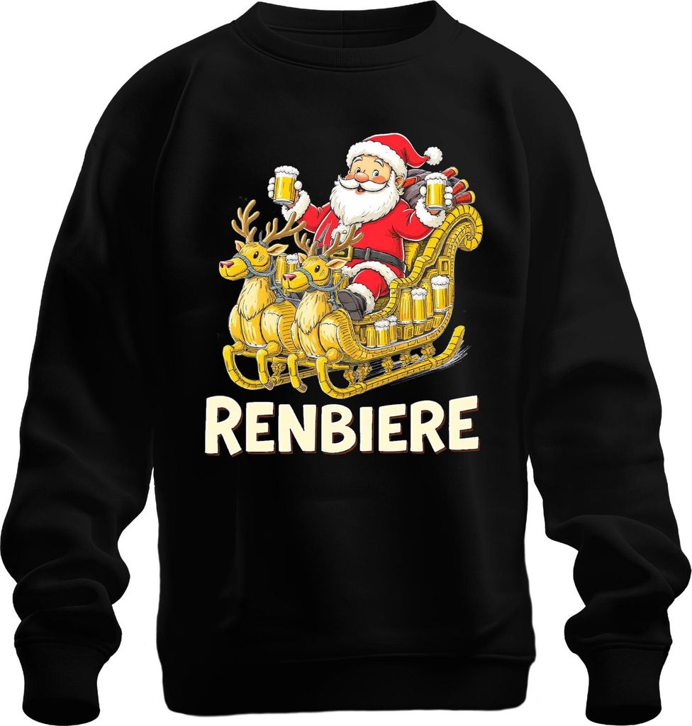 RENBIERE Lustiges Weihnachten Bier Rentier Santa Geschenk Party Uni Sweatshirt Pullover, Schwarz, XXL