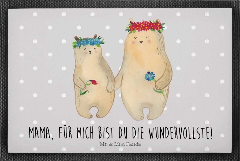 Mr. & Mrs. Panda Schmutzfangmatte Bären mit Blumenkranz 40 x 60 cm - Grau Pastell - Geschenk, Gummimatte, Töchter, Muttertag, Fussmatte, Kinder, ...