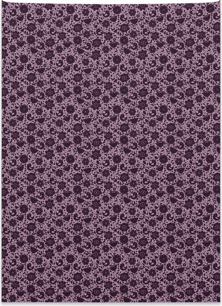Abakuhaus Blumen Wandteppich, Doodle Natur Vögel aus Weiches Mikrofaser Stoff Kein Verblassen Klare Farben Waschbar, 110 x 150 cm, Lila und Pflaume