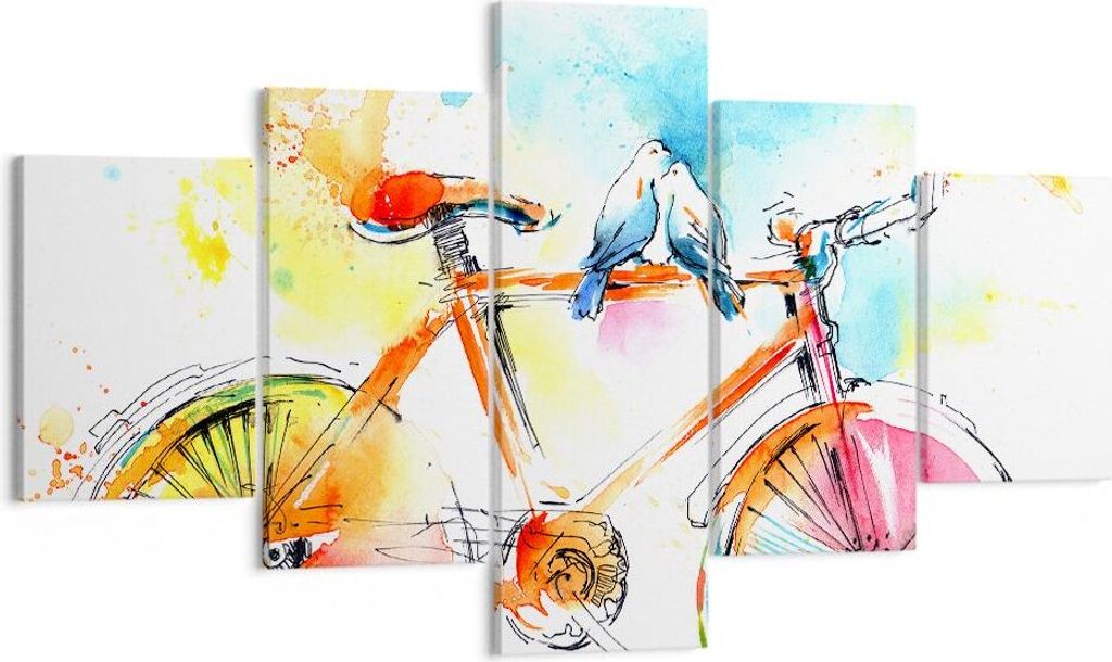 Bild auf Leinwand - Leinwandbild - Fahrrad Vögel Taube Reinheit - 125x70cm - Wand Bild - Wanddeko - Leinwanddruck - Bilder - Kunstdruck - Wanddeko...