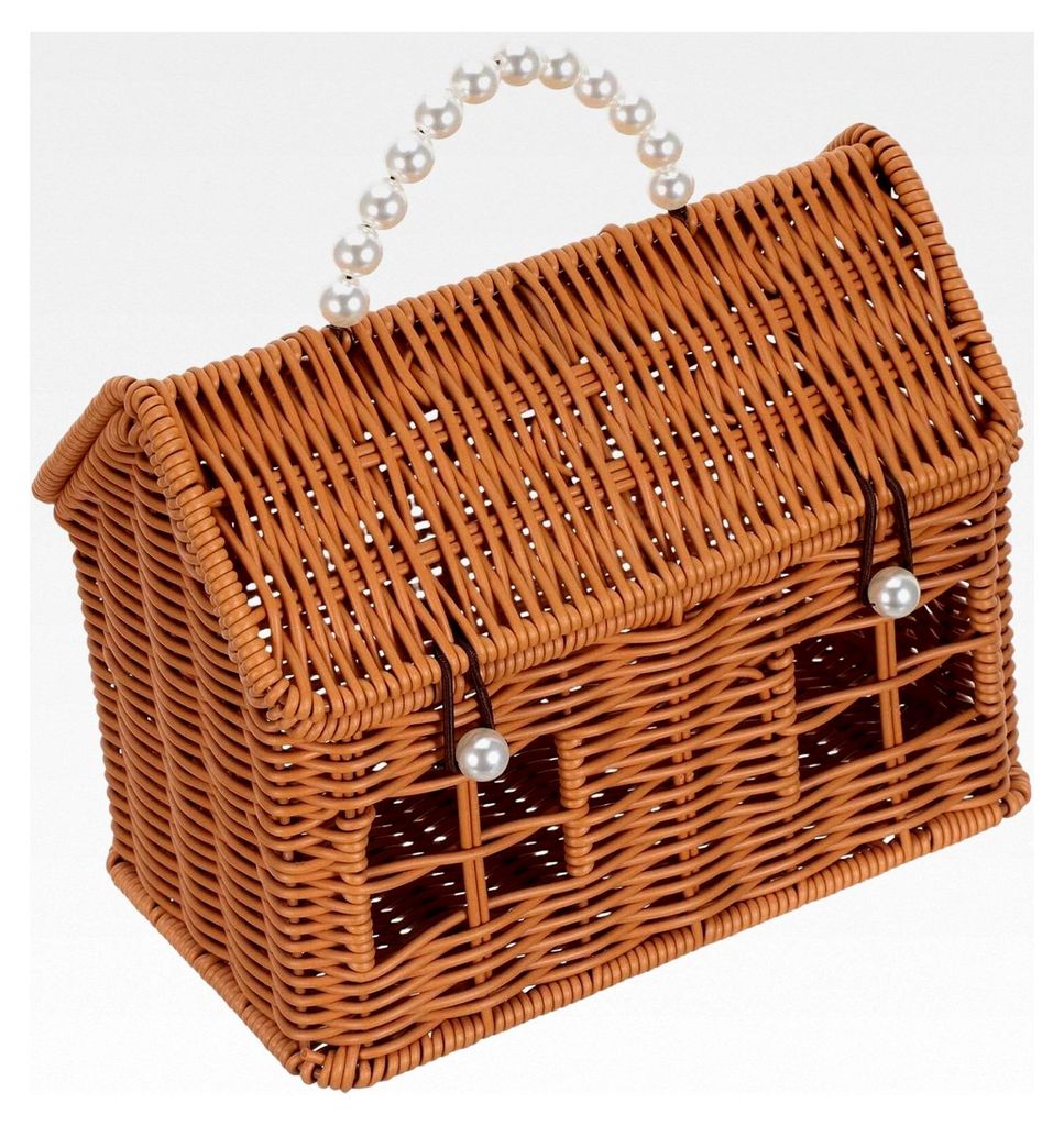 Hausförmiger Picknickkorb aus geflochtenem Kunst-Rattan mit Tragegriff – Vielseitiger Brotkorb und Blumenmädchenkorb im Boho-Vintage-Stil für ...