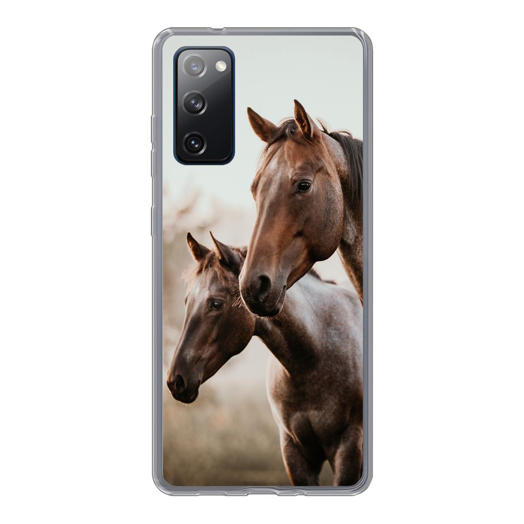 MuchoWow Handyhülle Schutzhülle Hülle für Samsung Galaxy S20 FE Pferde - Natur - Braun Silikon Softcase Handy Hülle - Abdeckung