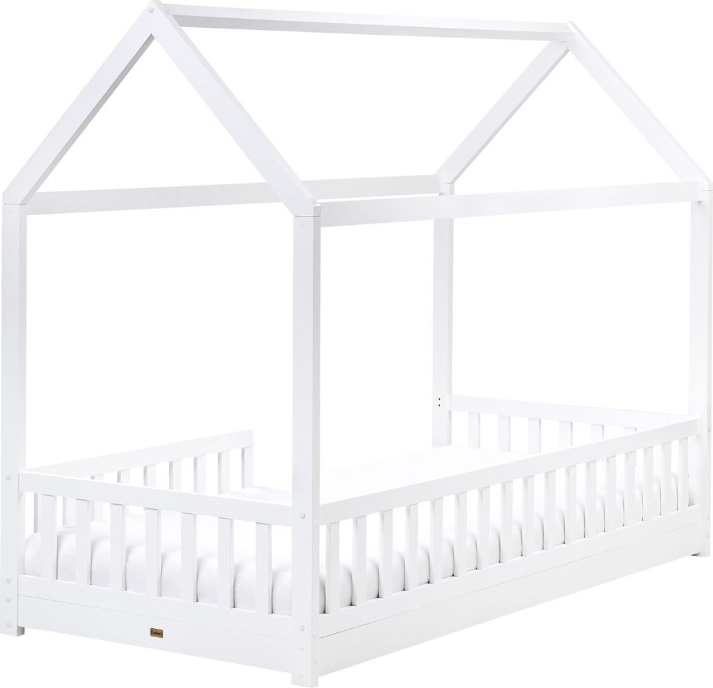 BELIANI Hausbett für Kinder Weiß Kiefernholz mit Rausfallschutz Lattenrost 90x200 cm Bettgestell Hausform Kinderzimmer Kinderbett Jugendbett