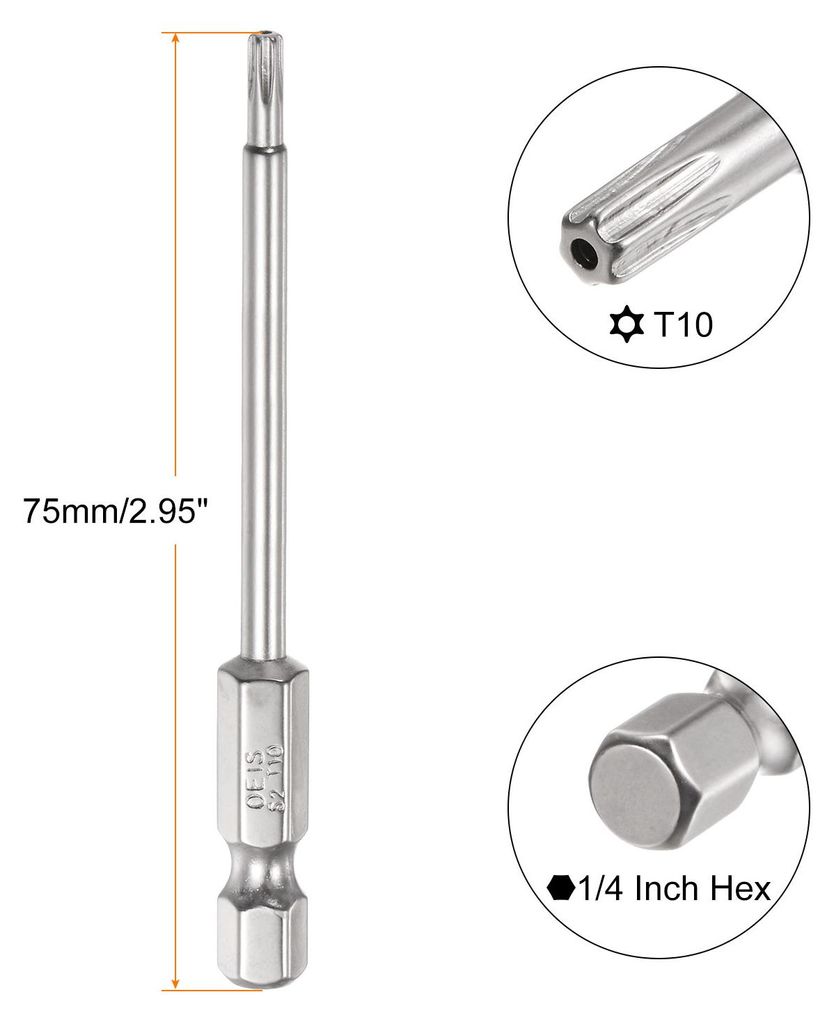 5 Stš¹ck T10 Torx Bit Set 75mm L?nge Bitsatz 1/4 Zoll Sechskantschaft S2 Stahl Magnetisch Manipulationssicher fš¹r Schraubendreher Akkuschraube...