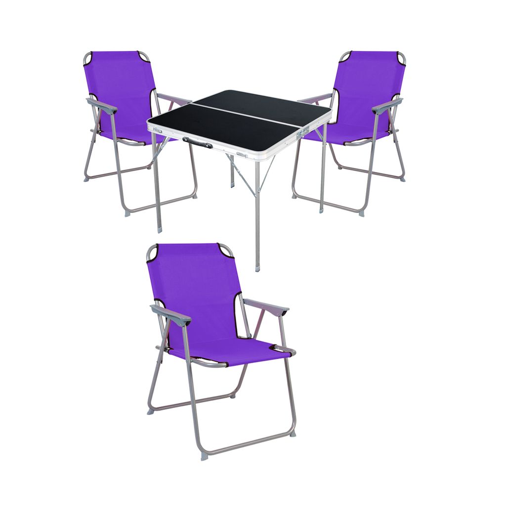 4-teiliges Campingmöbel Set Alu L80xB80xH70cm Lila