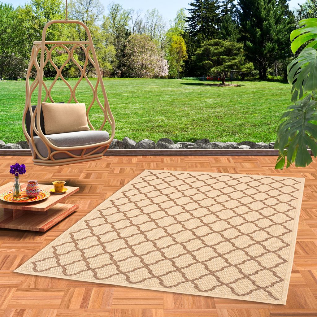 In & Outdoor Teppich Flachgewebe Natur Valencia Beige Braun Modern, Größe:140x200 cm