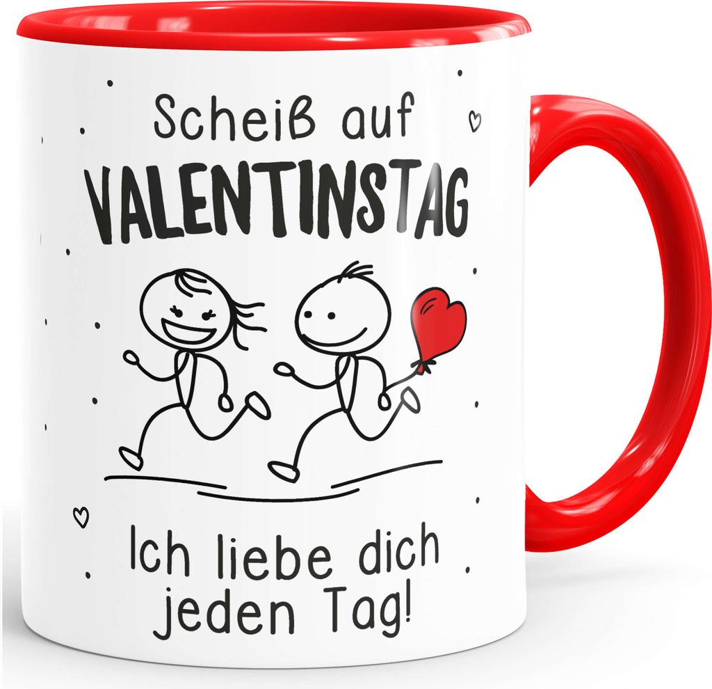 Kaffee-Tasse Geschenk Liebe Spruch Scheiß auf Valentinstag Ich liebe dich jeden Tag Lustig Zeichnung Strichmännchen Moonworks