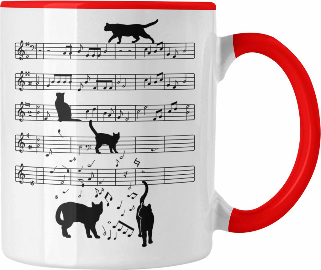 Trendation - Katze Tasse Lustig Geschenk Kaffeetasse Cat Kaffeebecher Grafik Katzenliebhaber Geschenke (Rot)