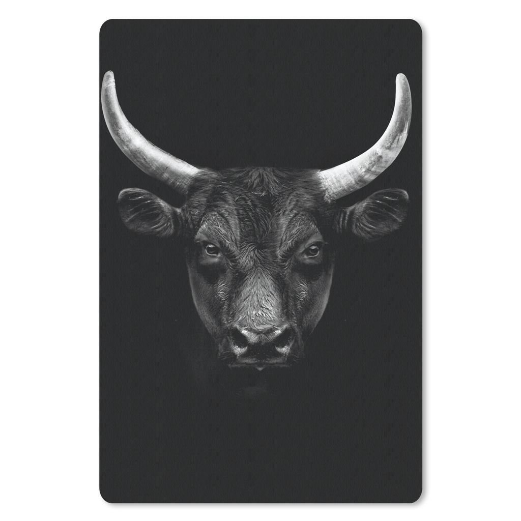 MuchoWow Mauspad Mousepad Tiere - Stier - Schwarz - Weiß - Porträt 40x60 cm - Mousepads - Maus Mat - Pad - Mausunterlage - Schreibtisch Accesoire