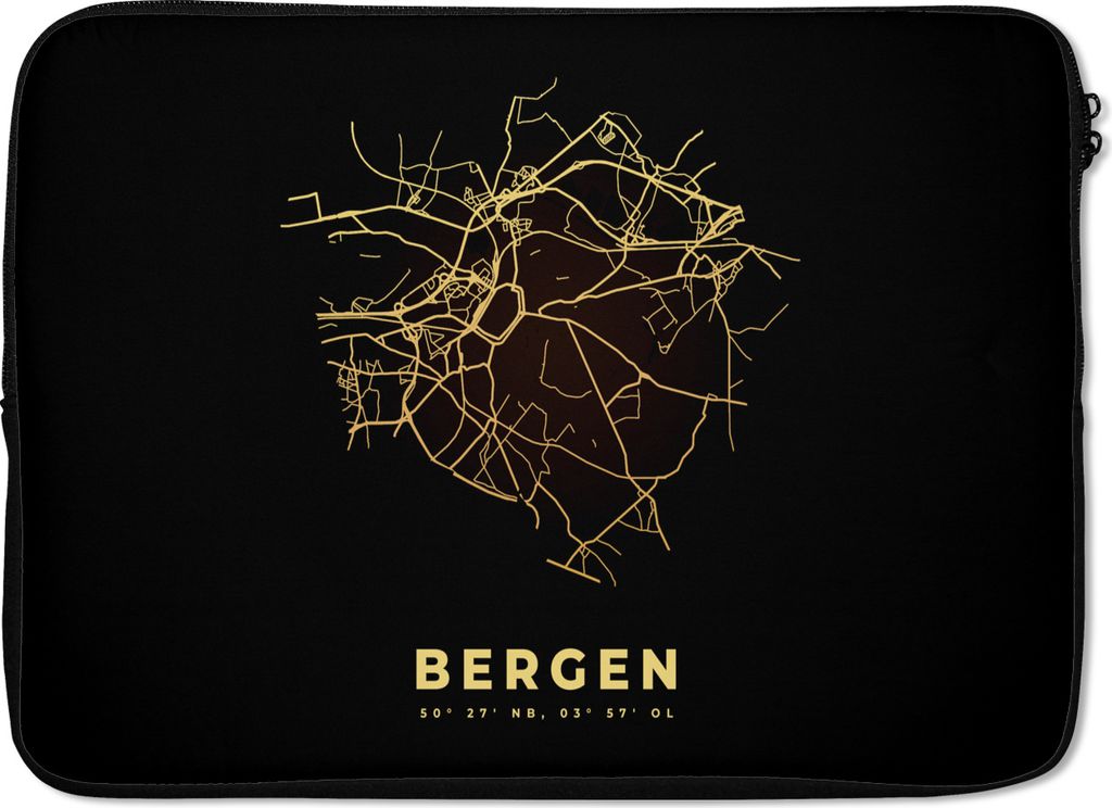 MuchoWow Laptop Hülle 14 ZollMons - Karte - Gold - Belgien - Stadtplan - Karte Laptoptasche - Laptoptasche - Stoßsicher - Schutzhaube