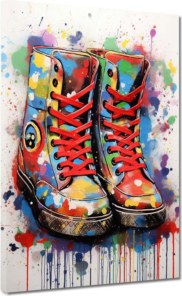 Street Art Boots Graffiti Leinwandbild Wandbild Kunstdruck XL Deko: 60x80x4cm
