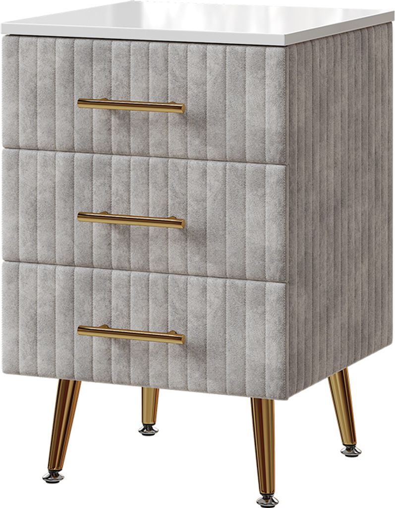 Nachttisch Vicco Velia Grau 41 x 62 cm mit 3 Schubladen, Produktbild 