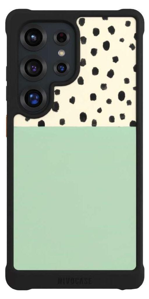 NIVOCASE Hülle für Samsung Galaxy S25 Ultra Stoßfeste Handyhülle NIVOmax Case Schwarz Abstrakt Boho Polka Dots