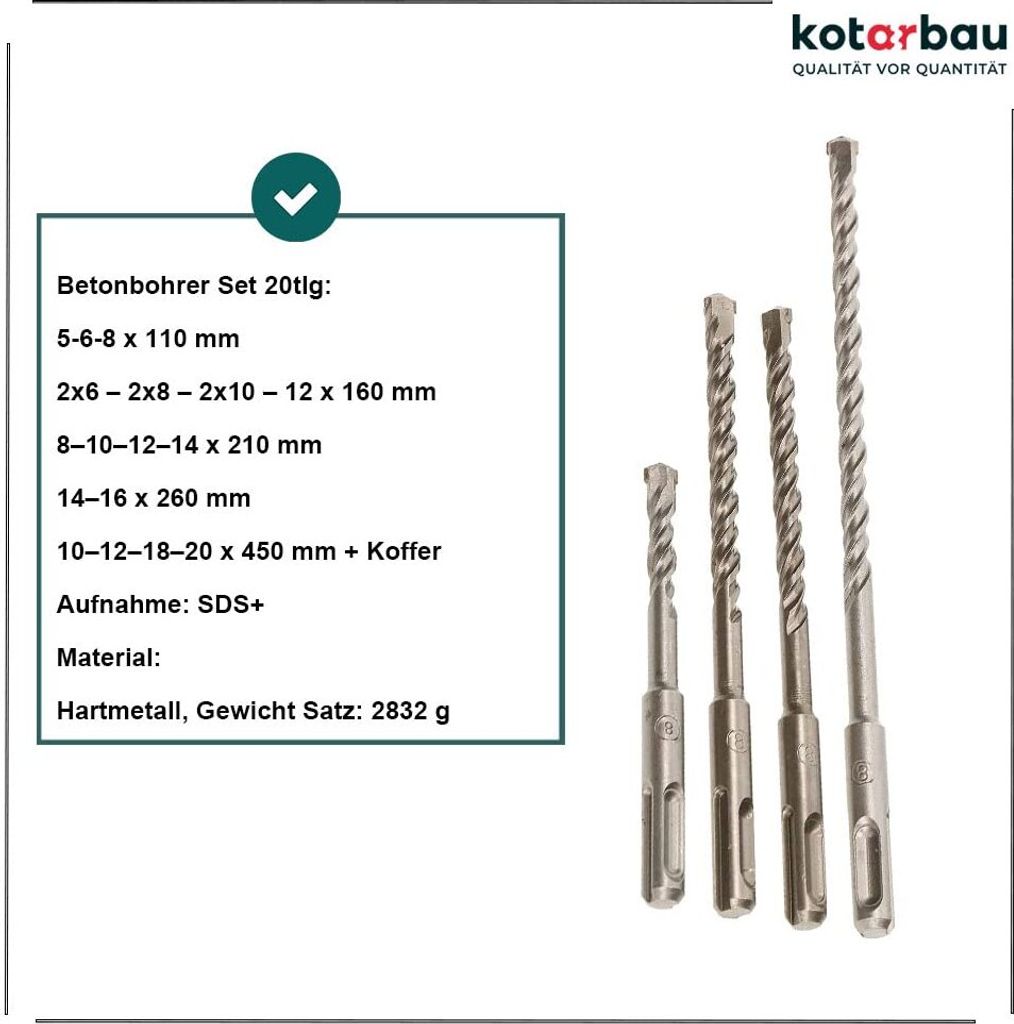 KOTARBAU® SDS-Plus Sada vrtáků do betonu 20ks SDS+ Vrták do Obrázek produktu 7