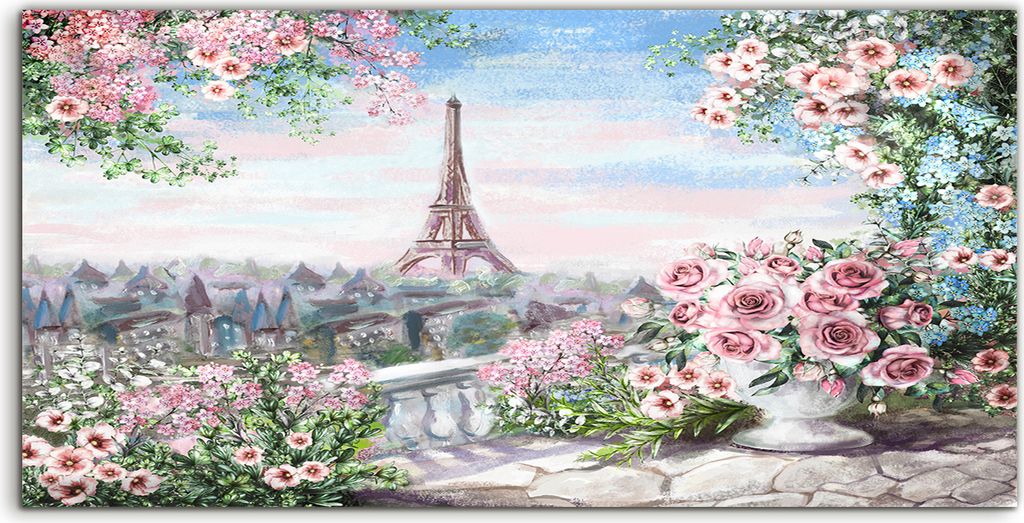 Coloray Glasbild 140x70 Wandbild Glasbilder Sommer Paris sanfte Stadt Landschaft