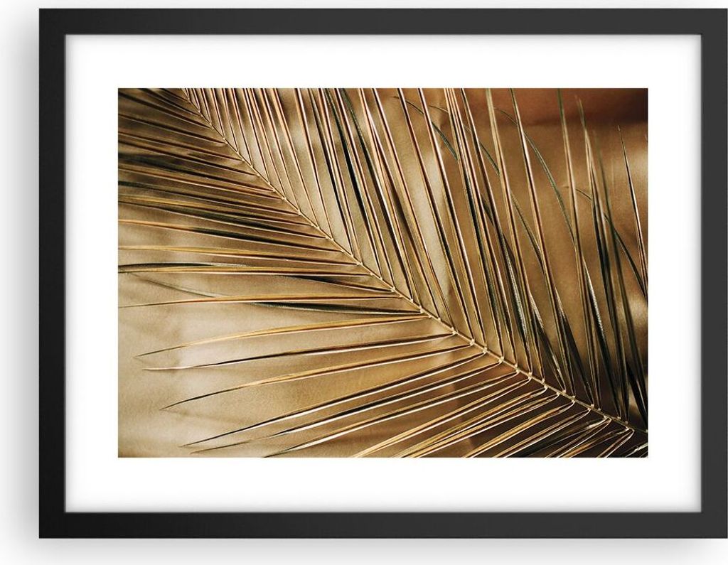 Gerahmtes Poster - Schwarzer Rahmen - Blatt Gold Pflanze - 40x30 cm - Wand Bild - Wanddeko - Wandbilder - Kunstposter - Wandposter - Bilderrahmen -...