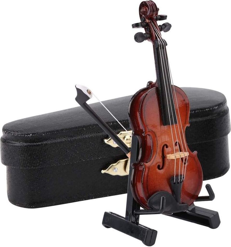 Miniatur-Violine, Mini-Holzviolinenmodell mit Ständer für Home-Office-Shop-Dekoration, Geschenk für Musiker