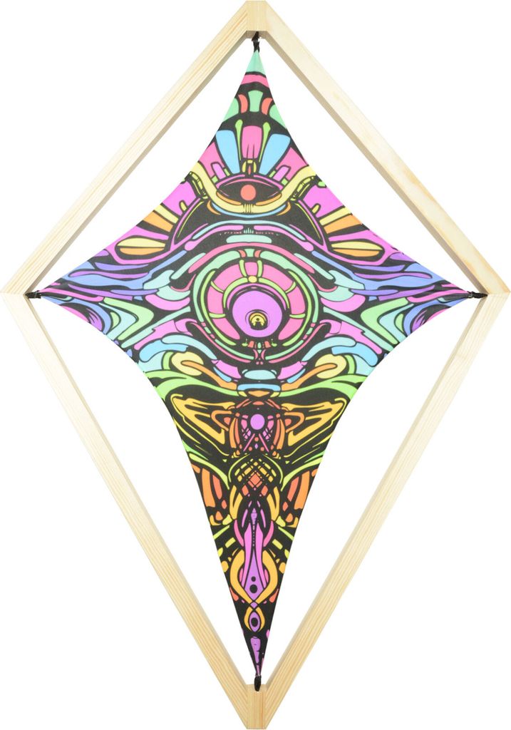 PSYWORK Schwarzlicht Segel Elasthan | Drache Neon Space Star | 2,00 x 3,75m | UV-aktiv | fluoreszierend | Wandtuch Wandbehang Stoff Neon Deko Party...