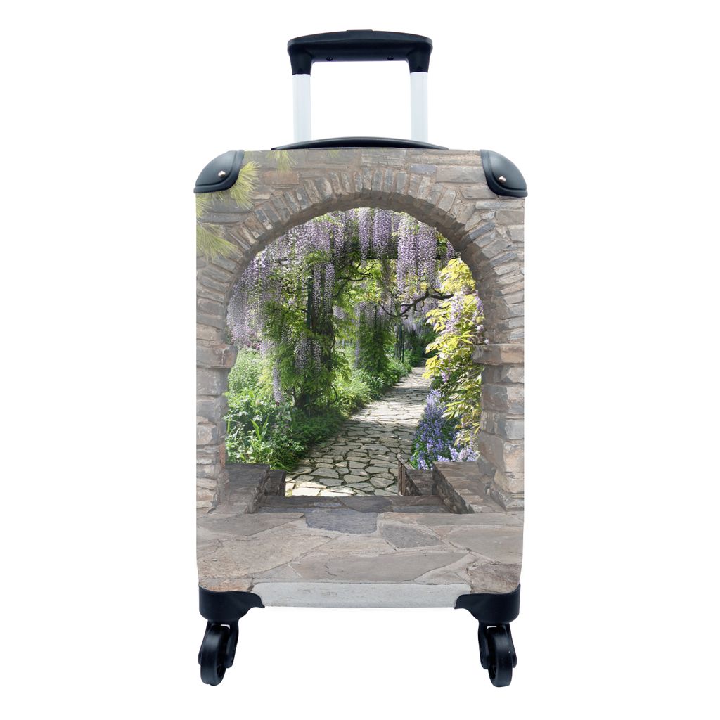 MuchoWow Koffer Handgepäck Trolley Rollkoffer Kleine Reisekoffer mit 4 Rollen - Wald - Aussicht - Steine - Weg - Cabin Size < 55x40x23 cm & 55x4...