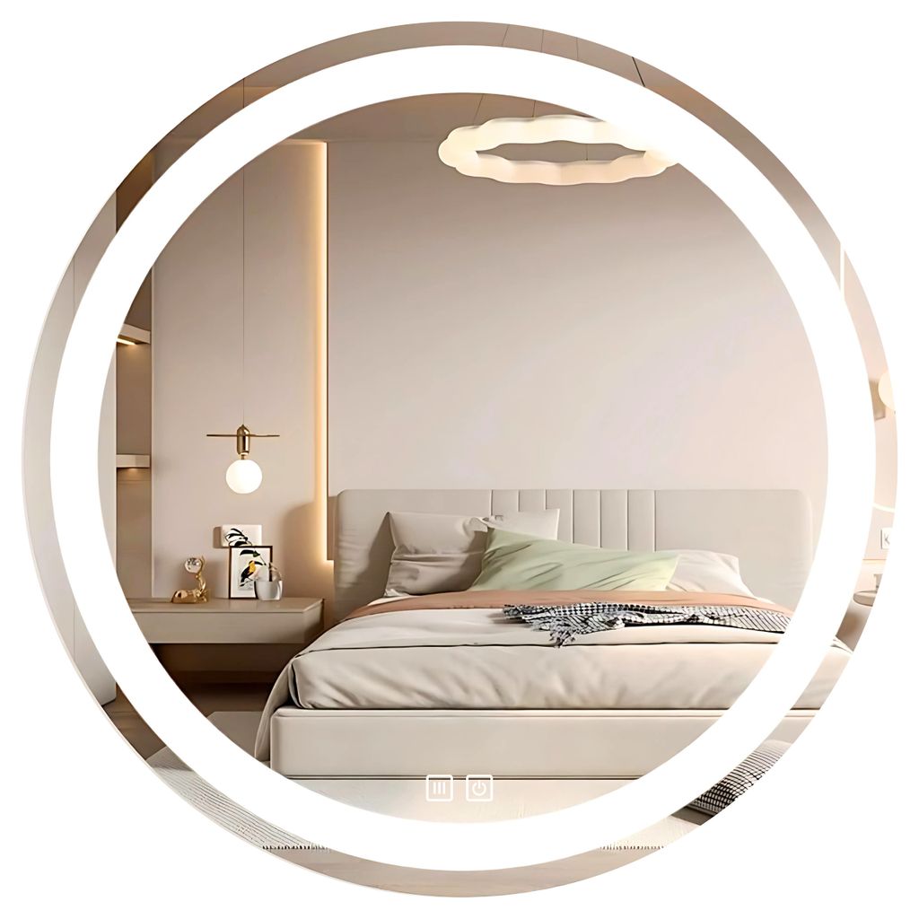 LED Badezimmerspiegel Rund 60 cm – Badspiegel mit LED Beleuchtung, Touch-Schalter, Anti-Beschlag, 3 Lichtfarben, Dimmbar, Modern – SAVE HOME