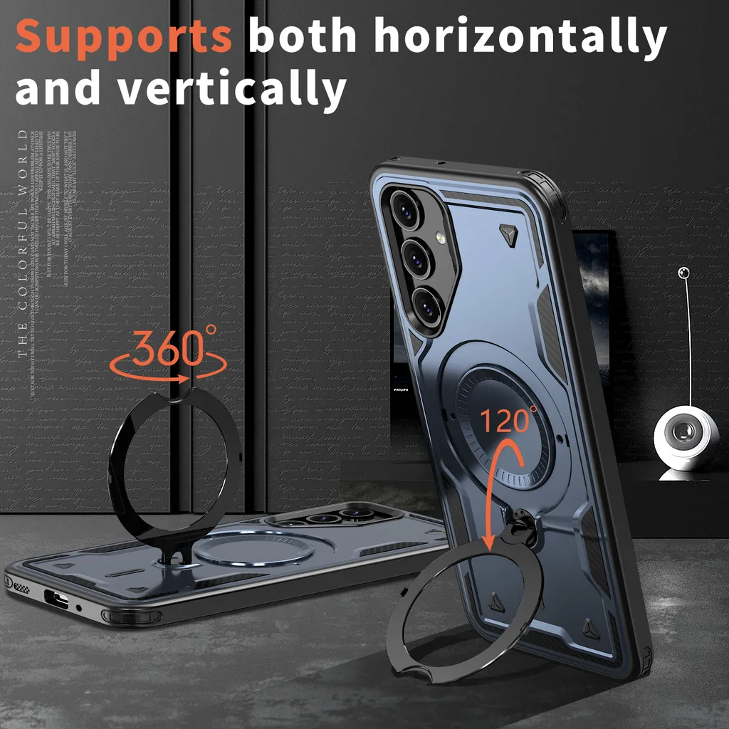 Custodia a doppio strato per Samsung Galaxy A05S, custodia protettiva militare magnetica con anello in metallo e supporto Blu - 3