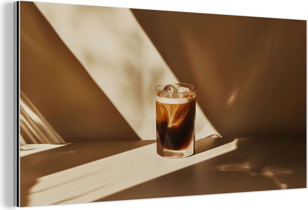MuchoWow Wanddekoration Metall Metallbild Wandkunst 80x40 cm Glas - Eiskaffee - Schatten - Braun MuchoWow Aluminium Gemälde - Wanddekoration - Alu...