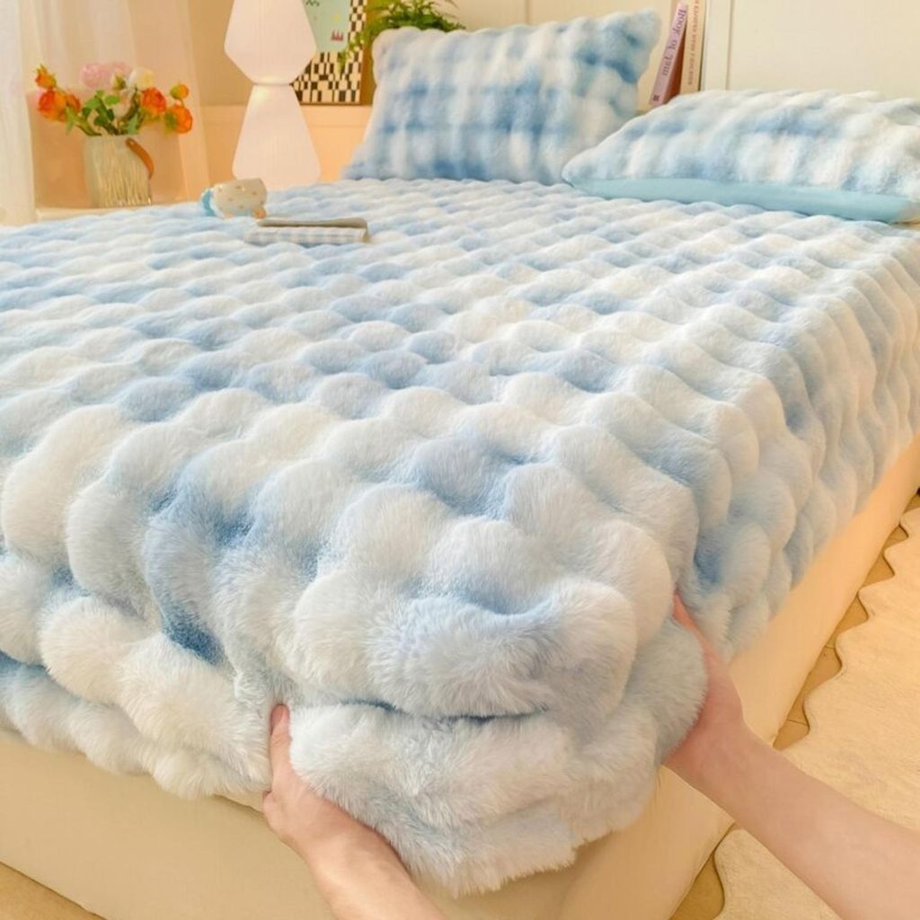 Winter Warmes Flauschig Plüsch Bettwäsche 3-teilig Set, Größe: 200x220cm, Farbe: Bunt Blau