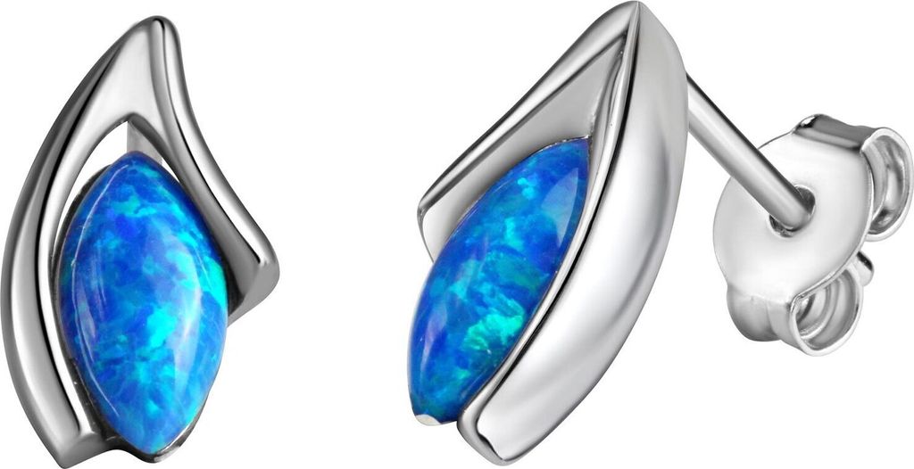 V Ohrstecker 925/- Sterling Silber 1,2cm weiß imit.Opal blau 271220085-1