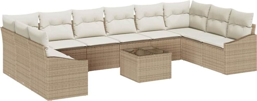 Sofa Set mit Kissen 11 pcs Beige Poly Rattan