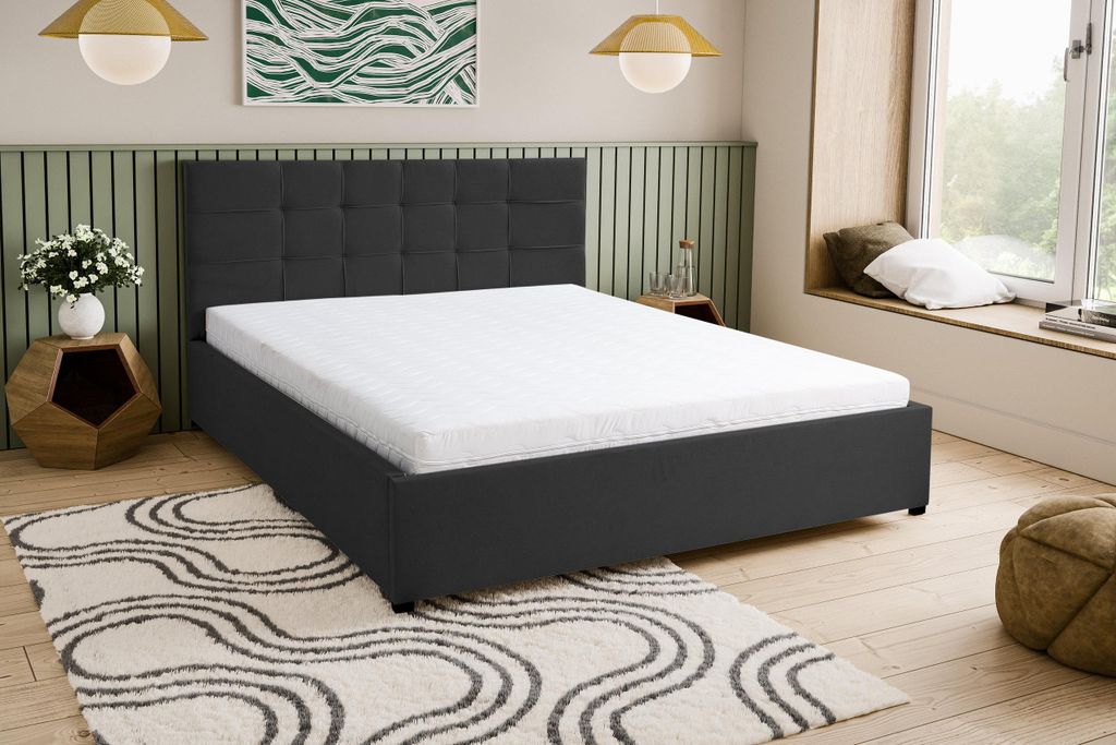 VENASI JESSA Polsterbett 180x200 Doppelbett mit Bettkasten und Lattenrost SCHWARZ